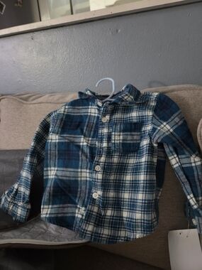 wonder nation Blue Plaid Button-Down Shirt for Kids